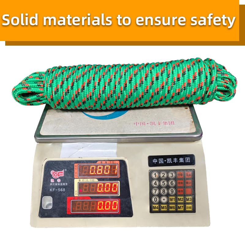 GIAHAND Diamond Braided Polypropylene Rope Nylon Rope Mix Thick Heavy Duty Ropes 3/8 inch 100ft High Strength Rope Perfect for Clothesrope Camping Hiking and Other Outdoor Activities 100ft Green - Image 3